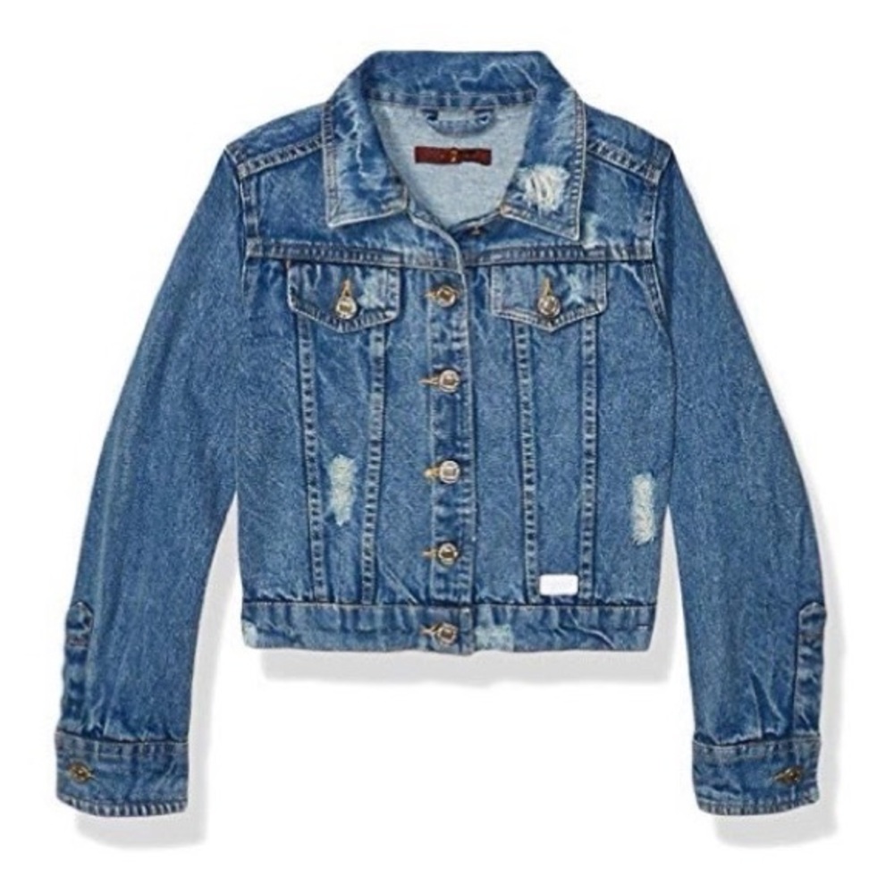 7 For All Mankind Girls Vintage Wash Distressed Denim Jacket Size XL 14